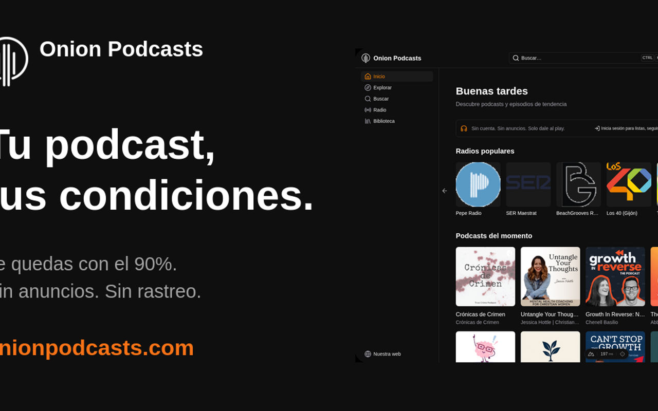 Homepage screenshot of onionpodcasts.com