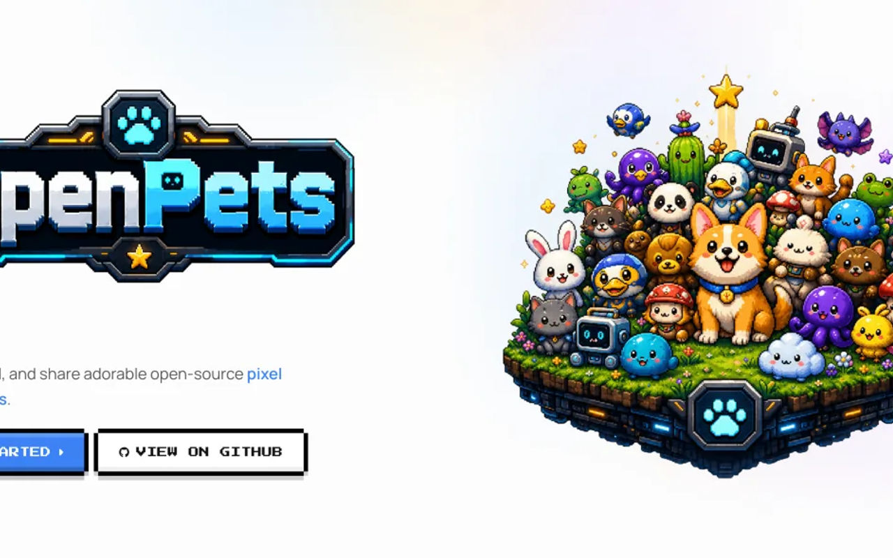 Homepage screenshot of openpets.dev