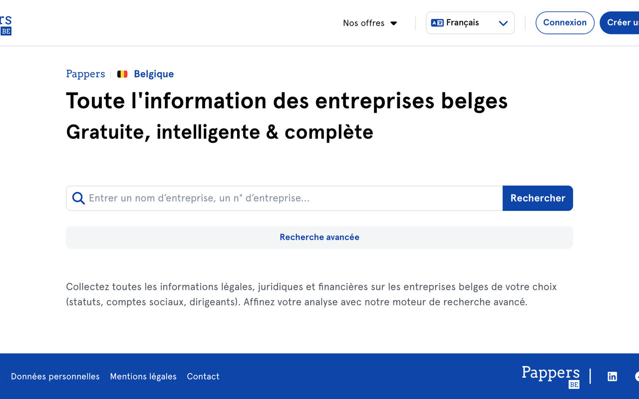 Homepage screenshot of pappers.be