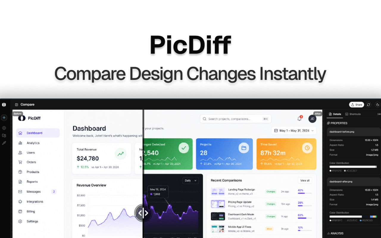 Homepage screenshot of picdiff.dev