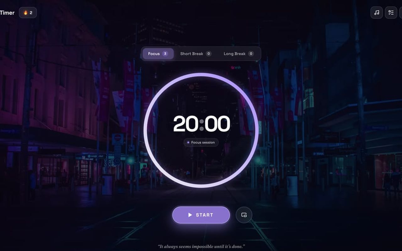 Homepage screenshot of pomodorotimer.online