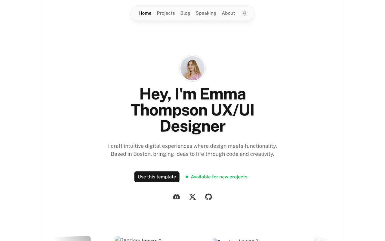 Homepage screenshot of portfolio-template.nuxt.dev