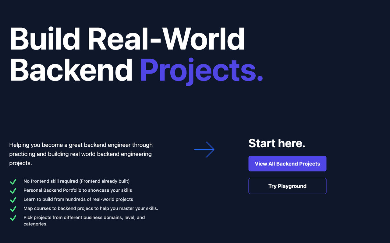 Homepage screenshot of projects.masteringbackend.com