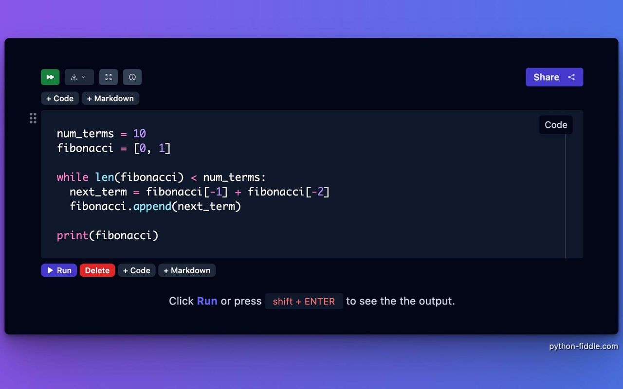 Homepage screenshot of python-fiddle.com
