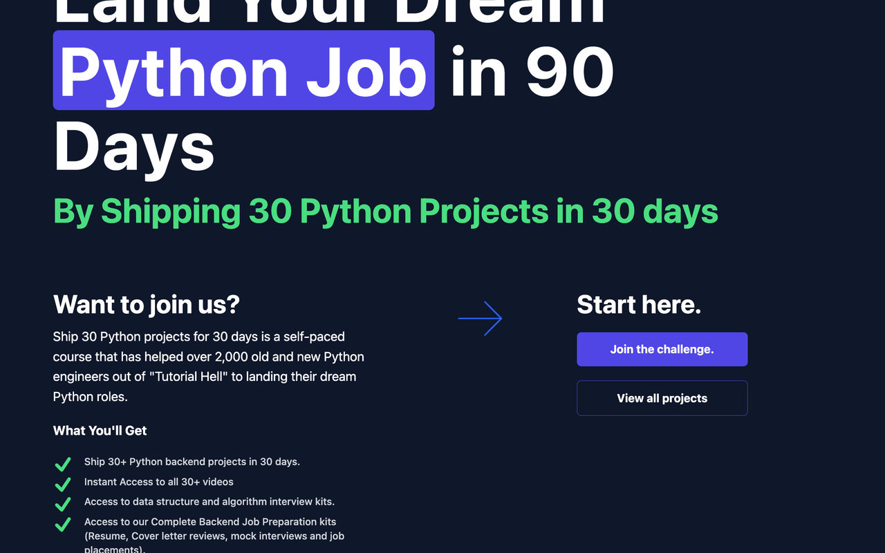 Homepage screenshot of python30.masteringbackend.com