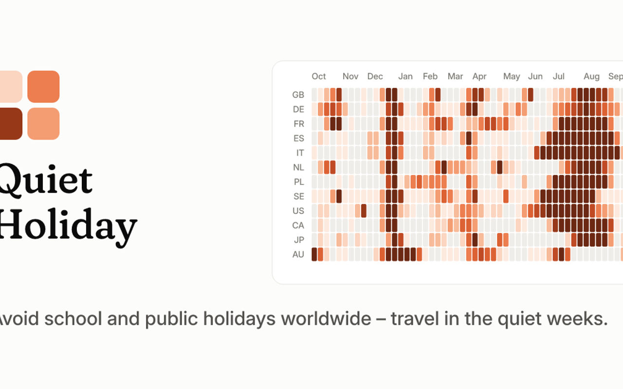 Homepage screenshot of quiet.holiday