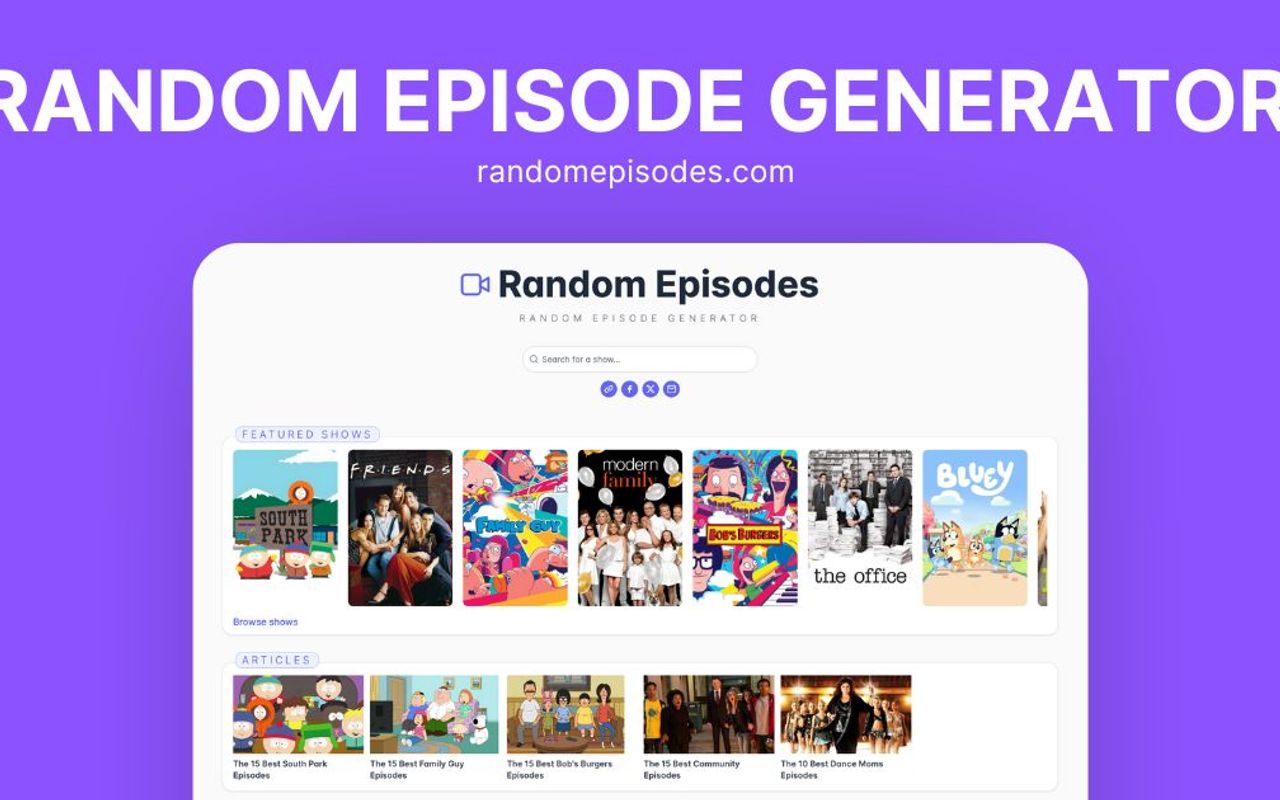 Homepage screenshot of randomepisodes.com