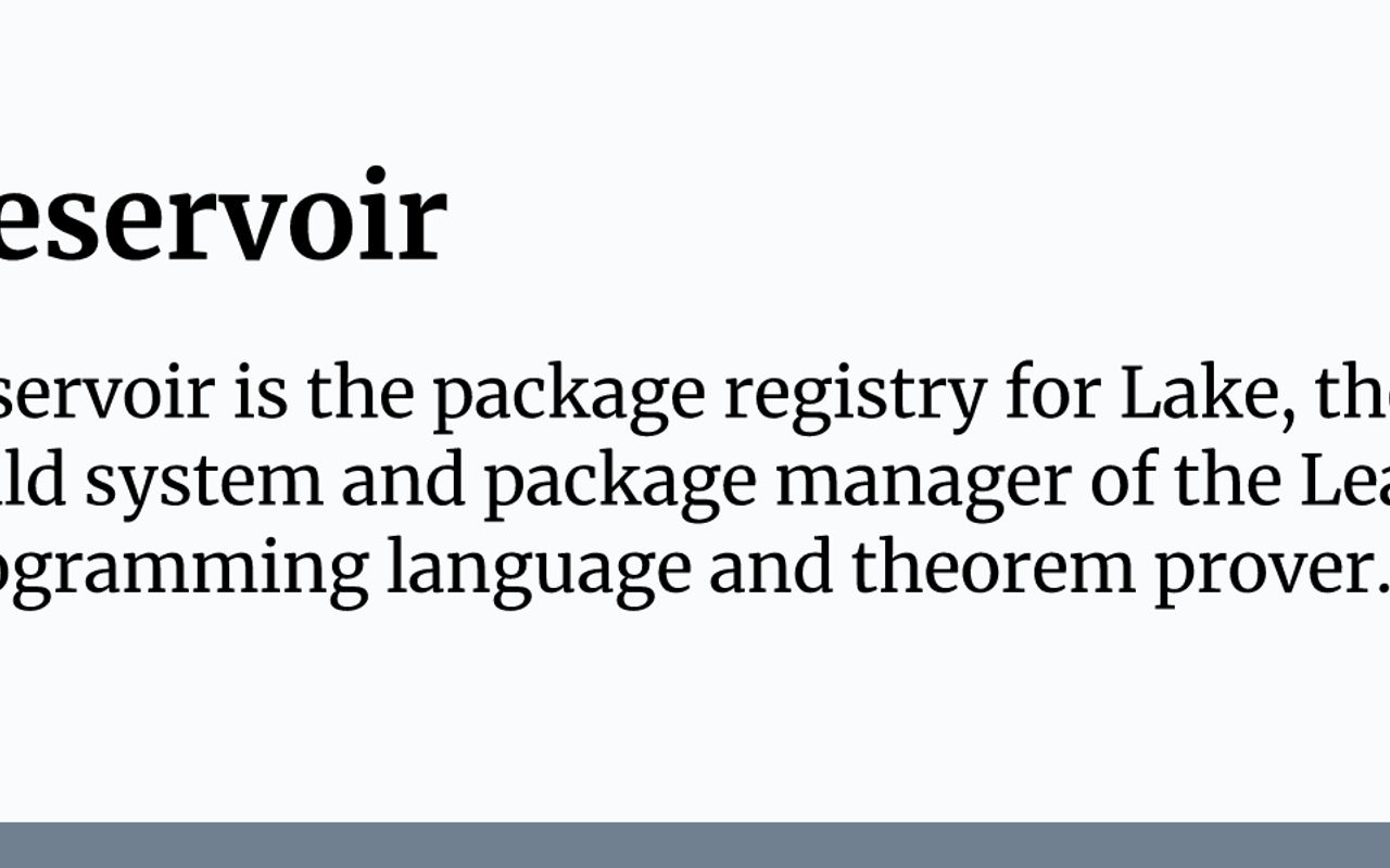 Homepage screenshot of reservoir.lean-lang.org