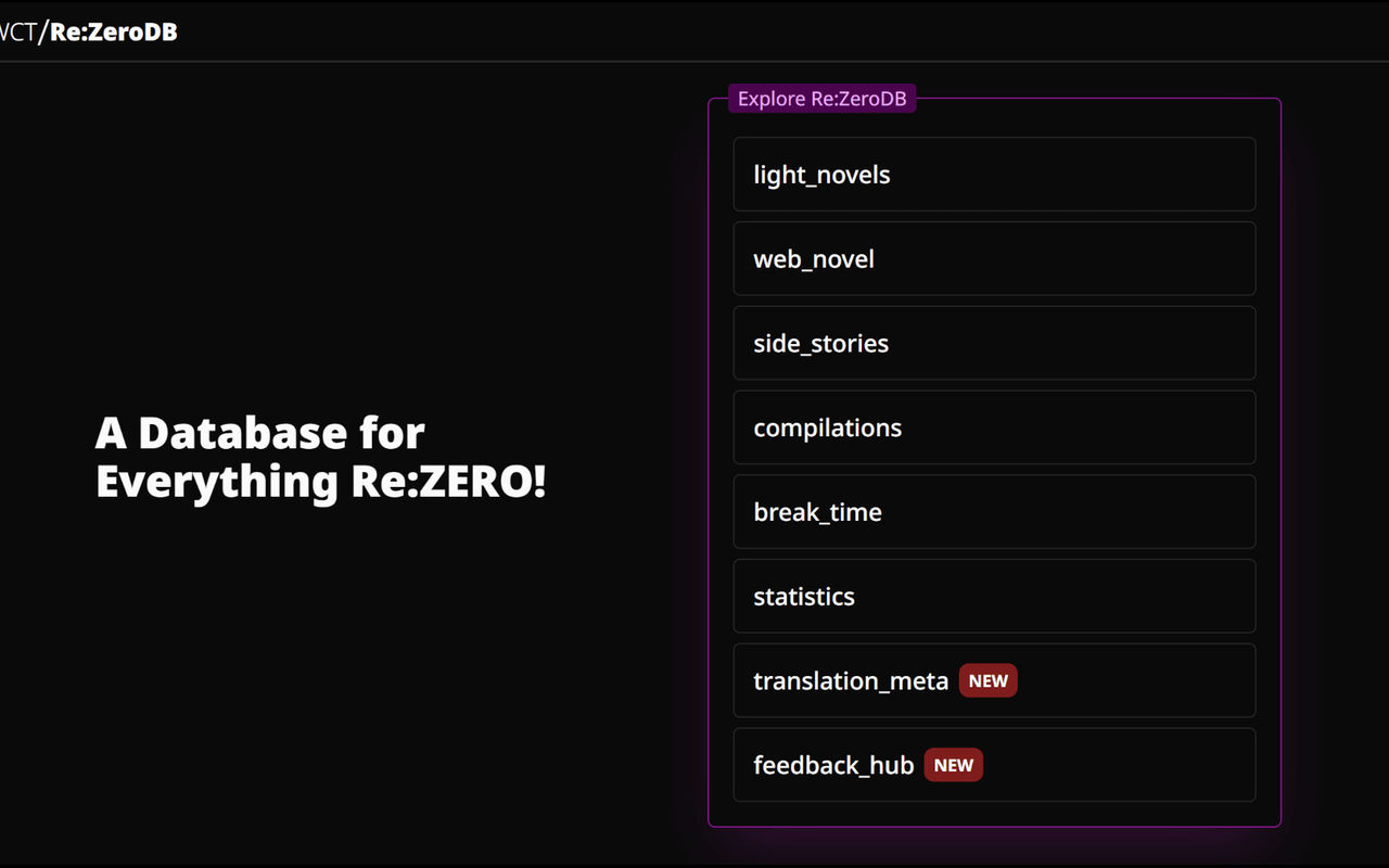 Homepage screenshot of rezerodb.com