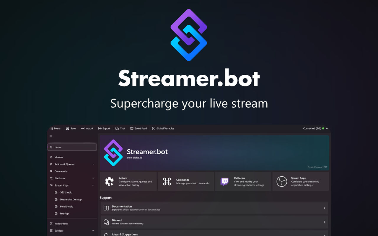 Homepage screenshot of streamer.bot