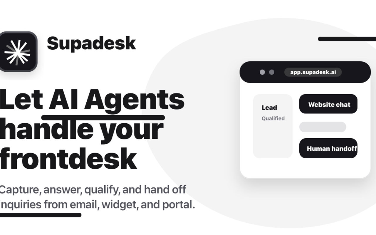 Homepage screenshot of supadesk.ai