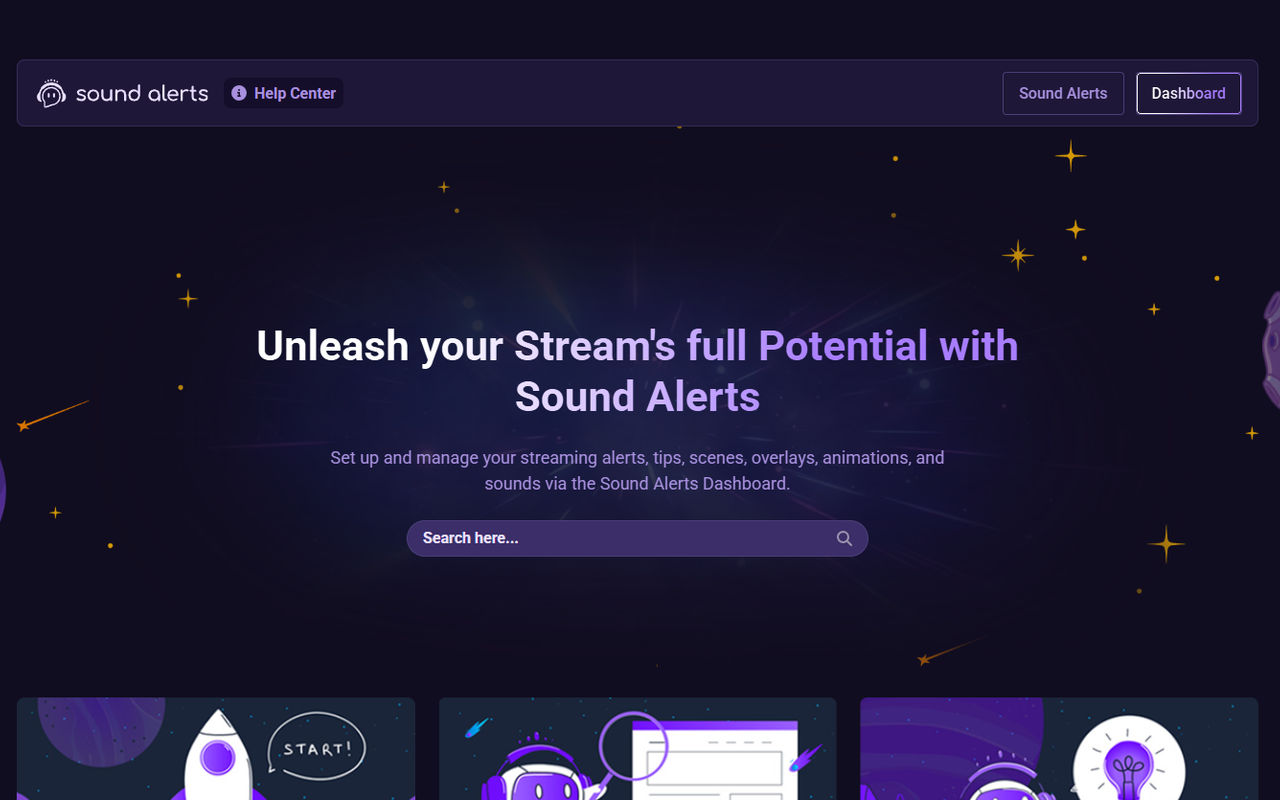 Homepage screenshot of support.soundalerts.com