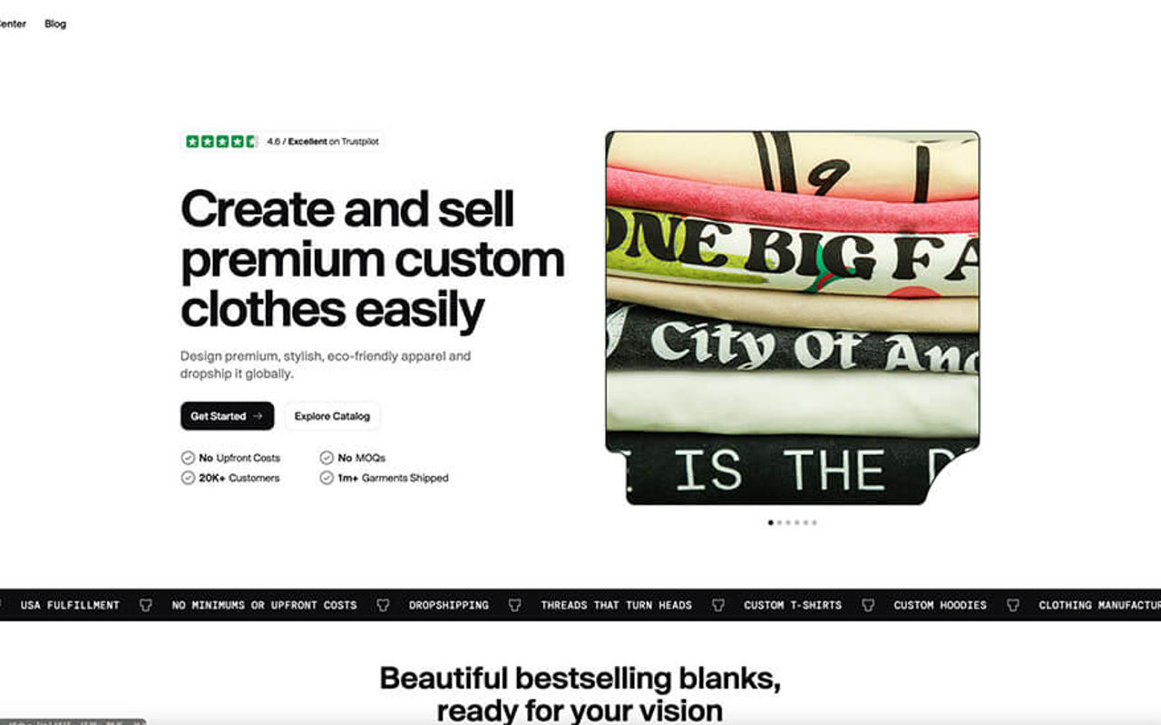 Homepage screenshot of tapstitch.com