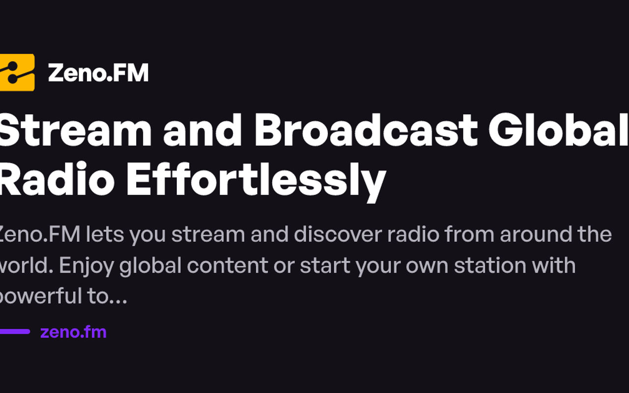 Homepage screenshot of zeno.fm