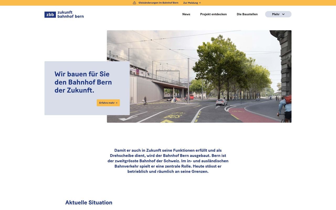 Homepage screenshot of zukunftbahnhofbern.ch