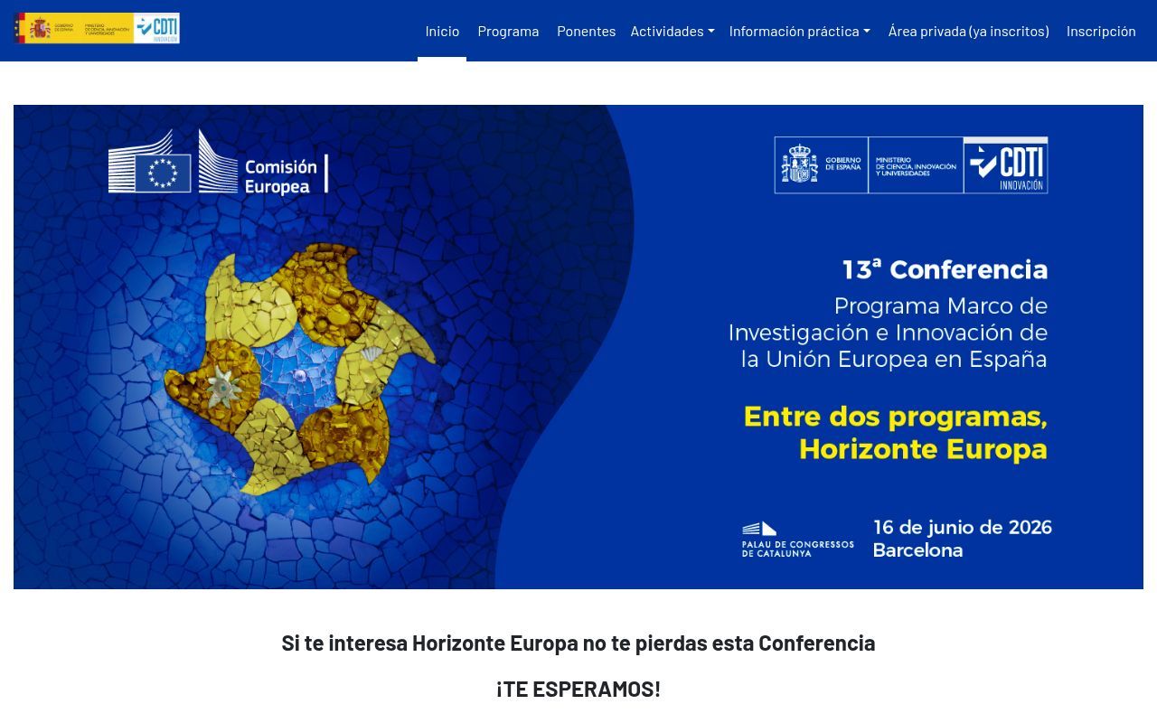 Homepage screenshot of 13conferenciapm.cdti.es