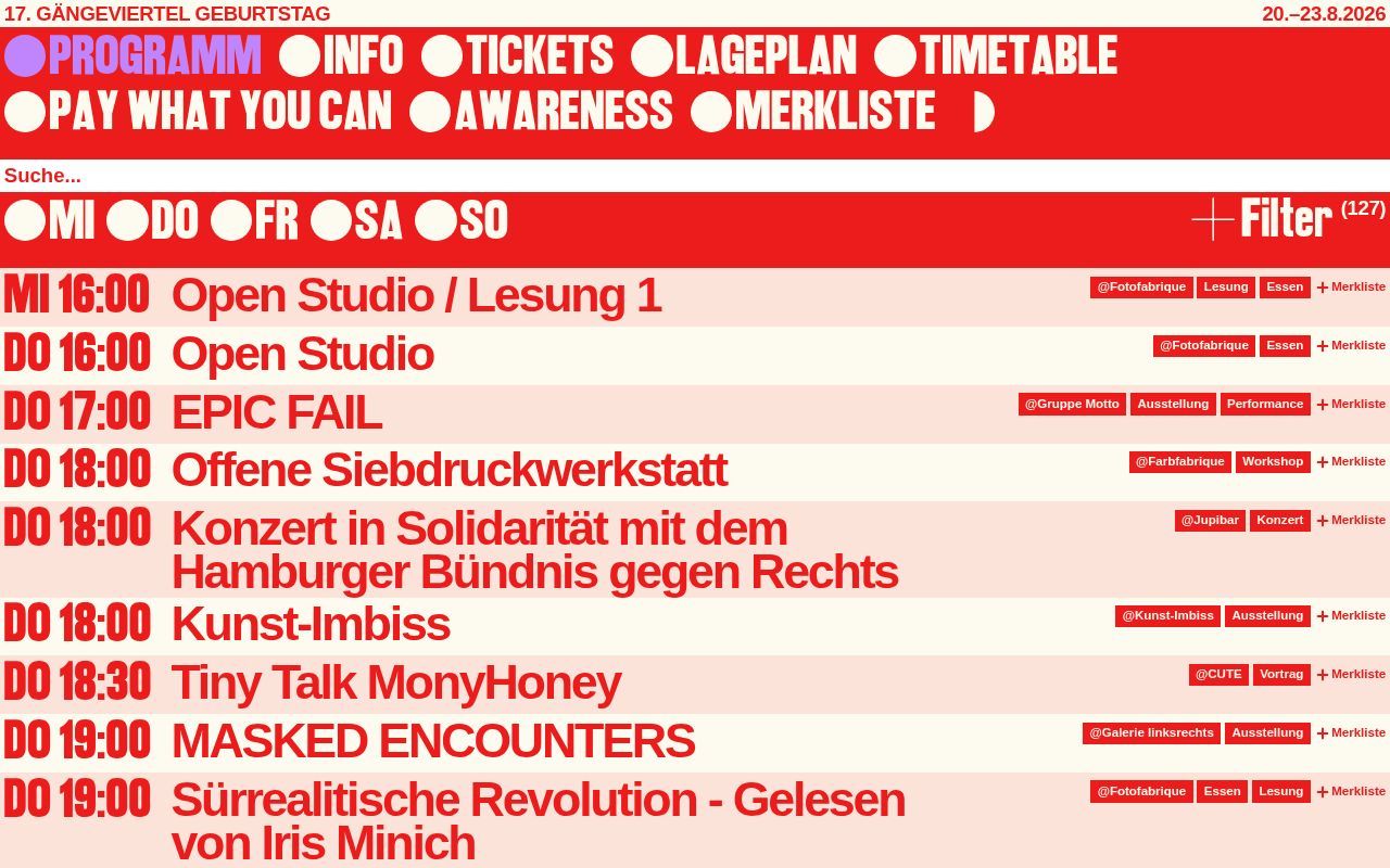 Homepage screenshot of 17jahre.gaengeviertel.de