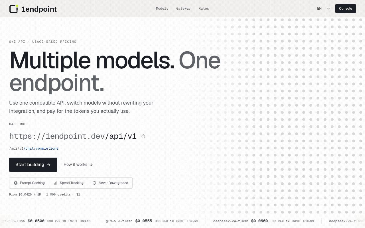 Homepage screenshot of 1endpoint.dev