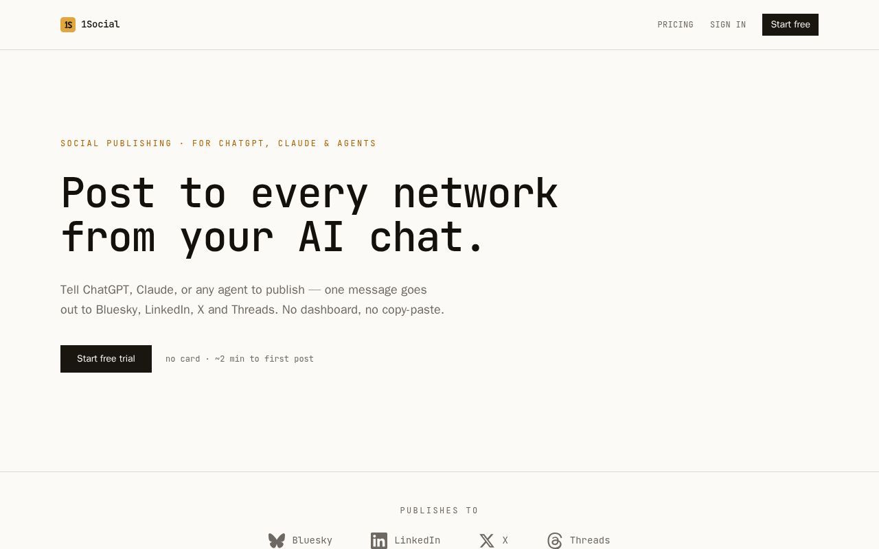 Homepage screenshot of 1social.dev