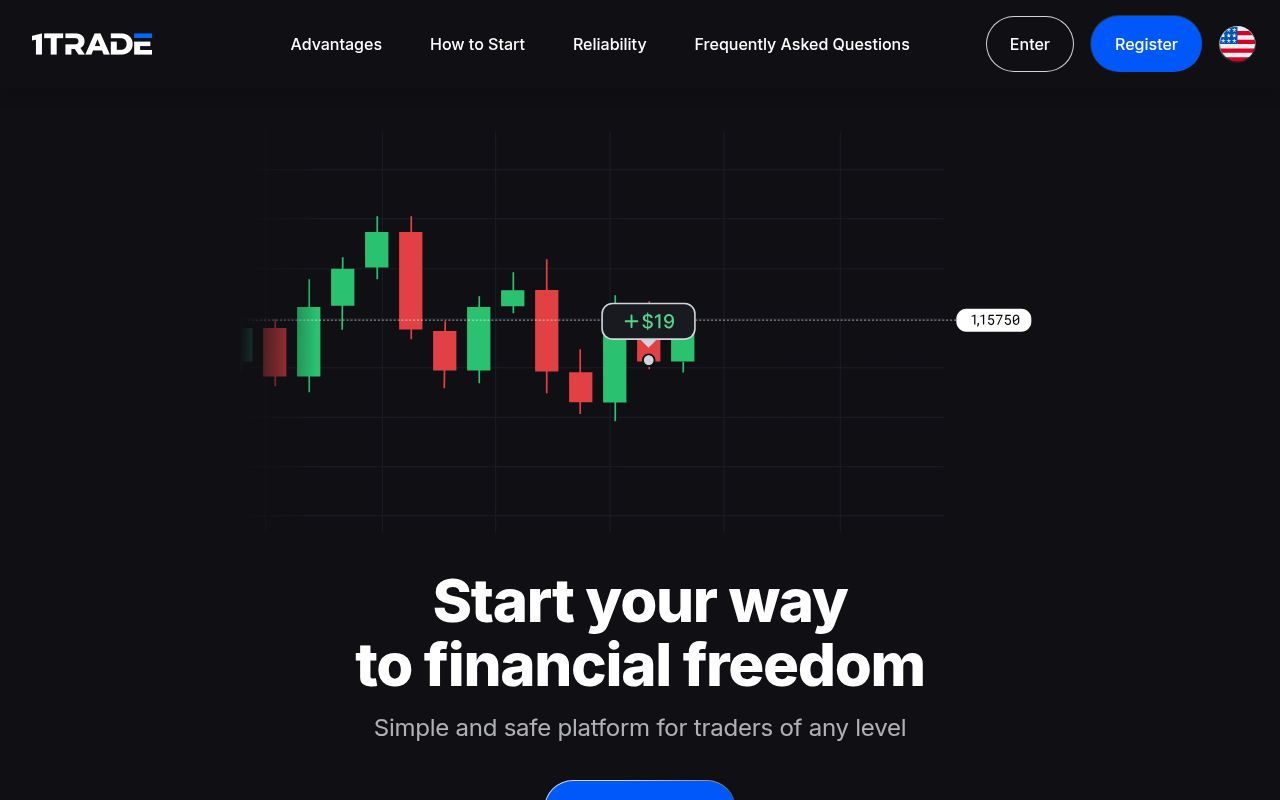 Homepage screenshot of 1trade.io