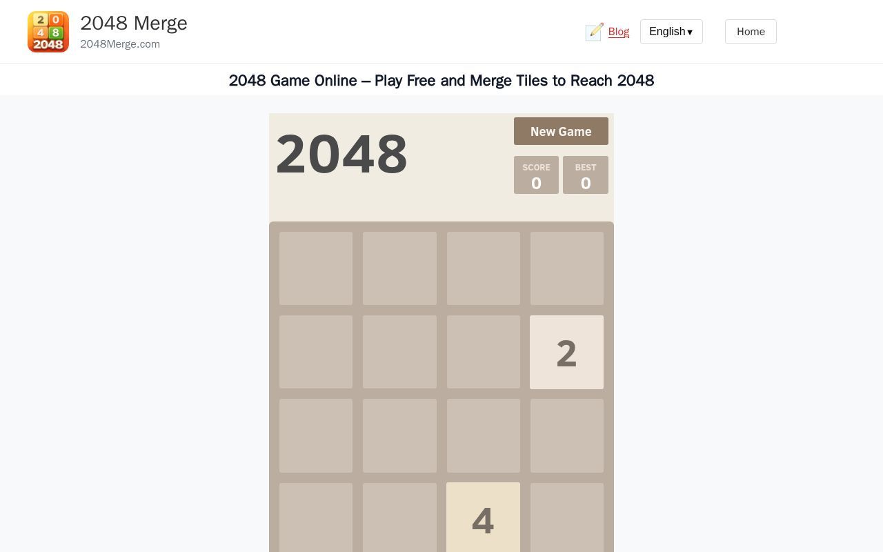 Homepage screenshot of 2048merge.com