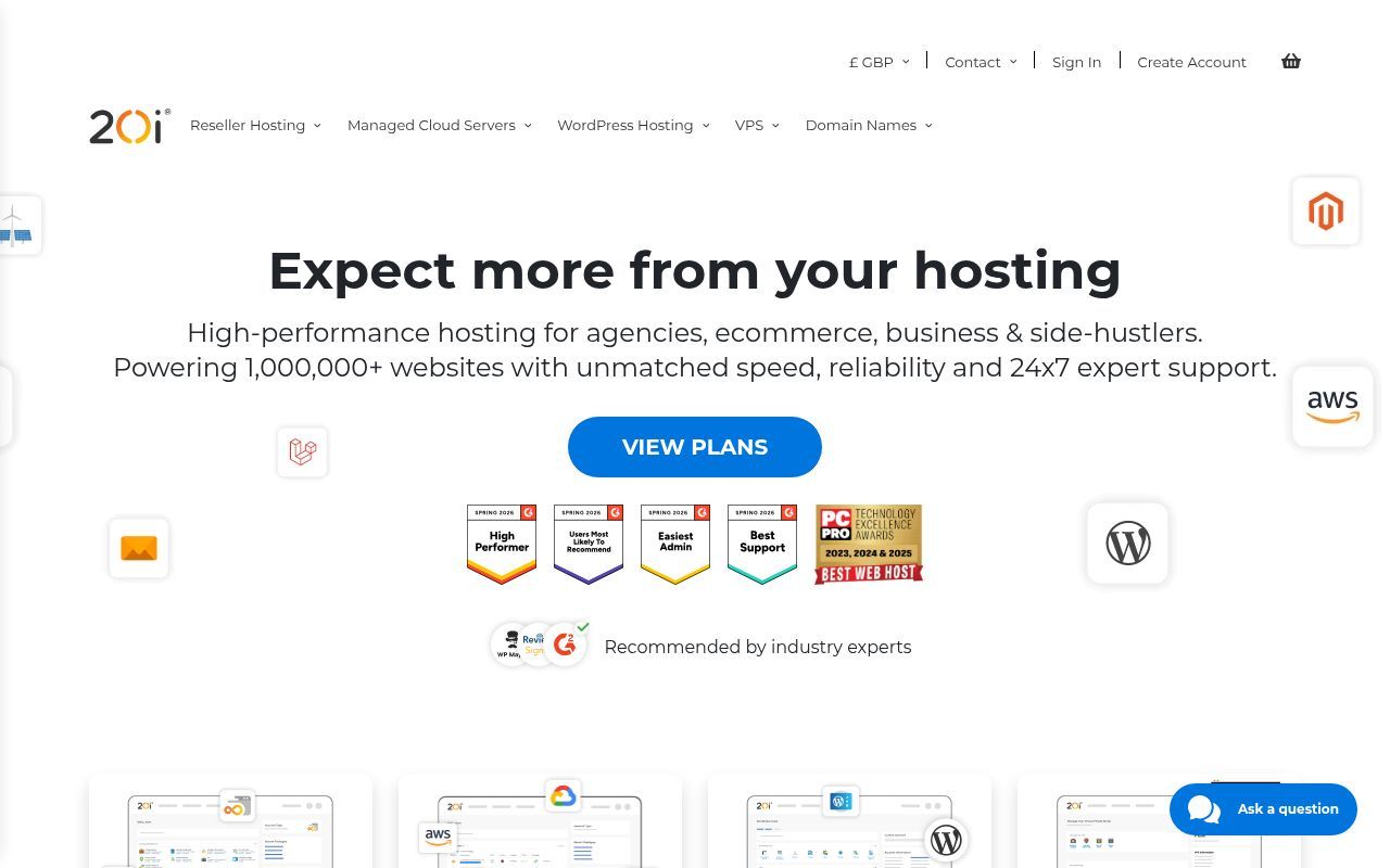 Homepage screenshot of 20i.com