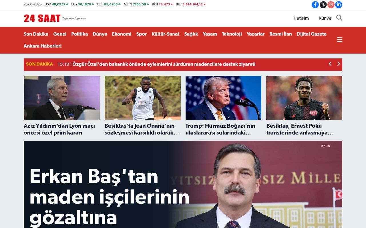 Homepage screenshot of 24saatgazetesi.com