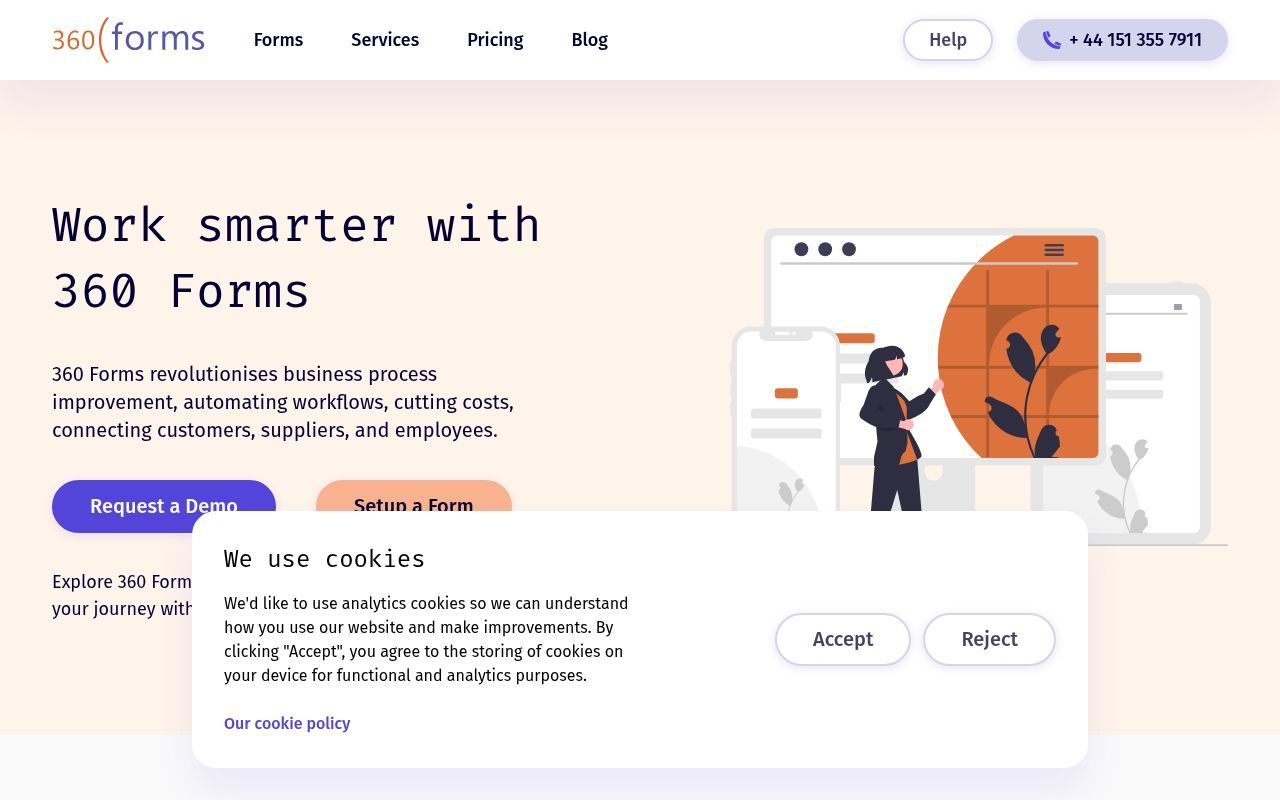 Homepage screenshot of 360-forms.com