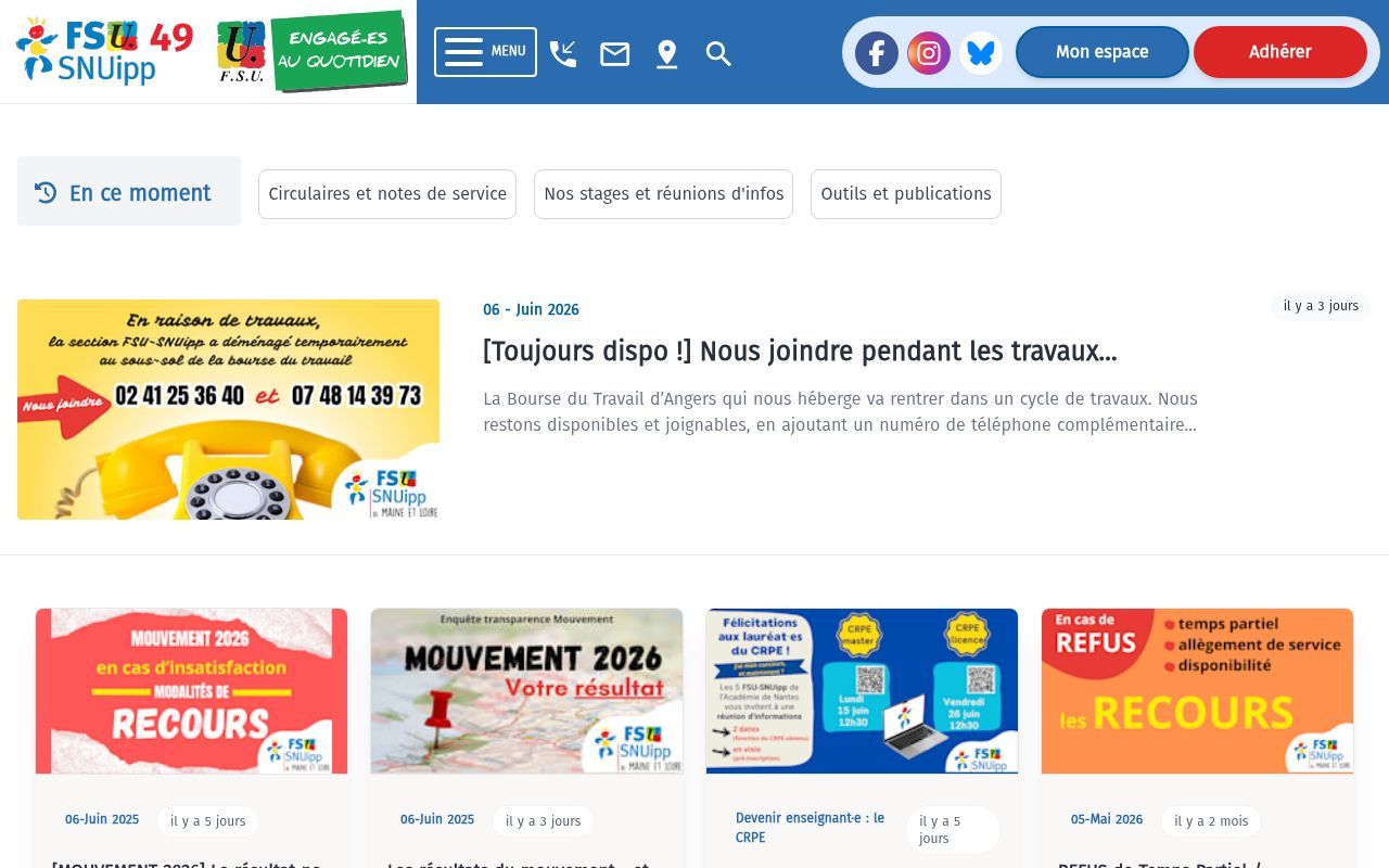 Homepage screenshot of 49.snuipp.fr