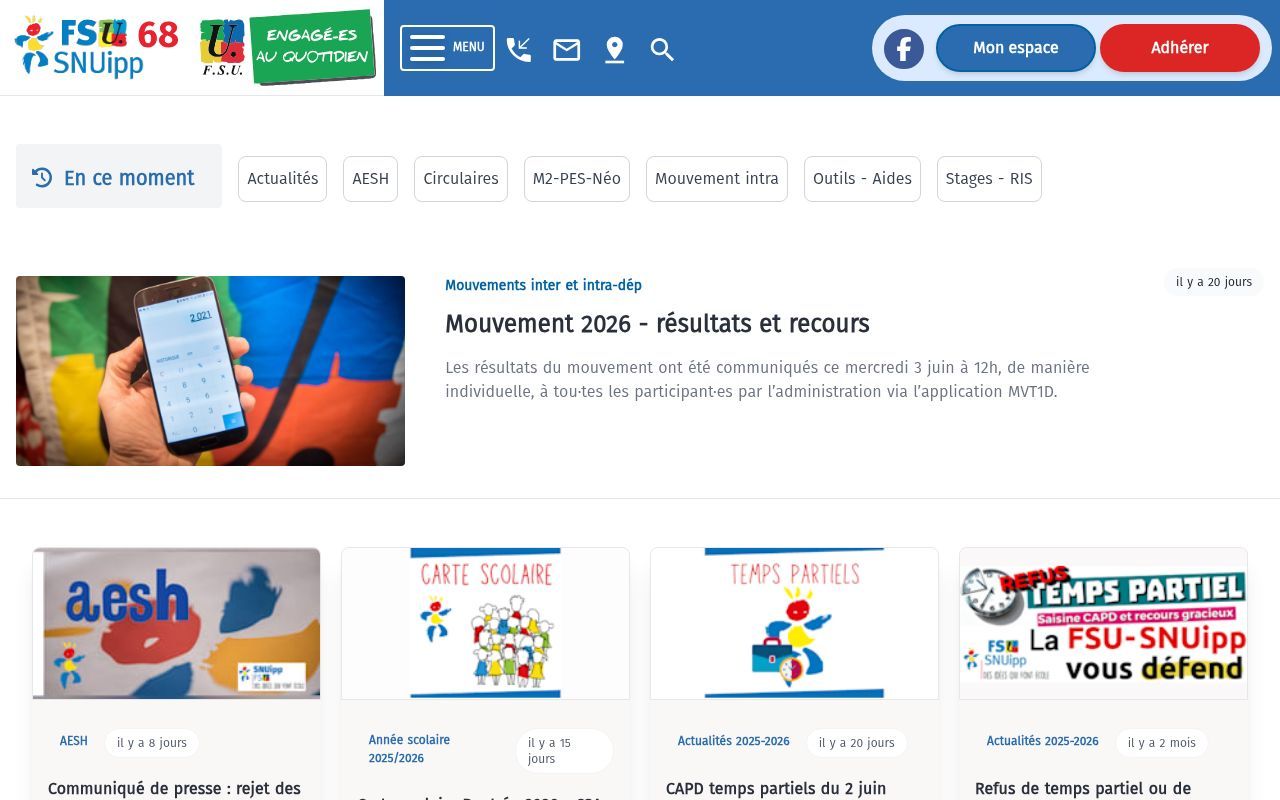 Homepage screenshot of 68.snuipp.fr