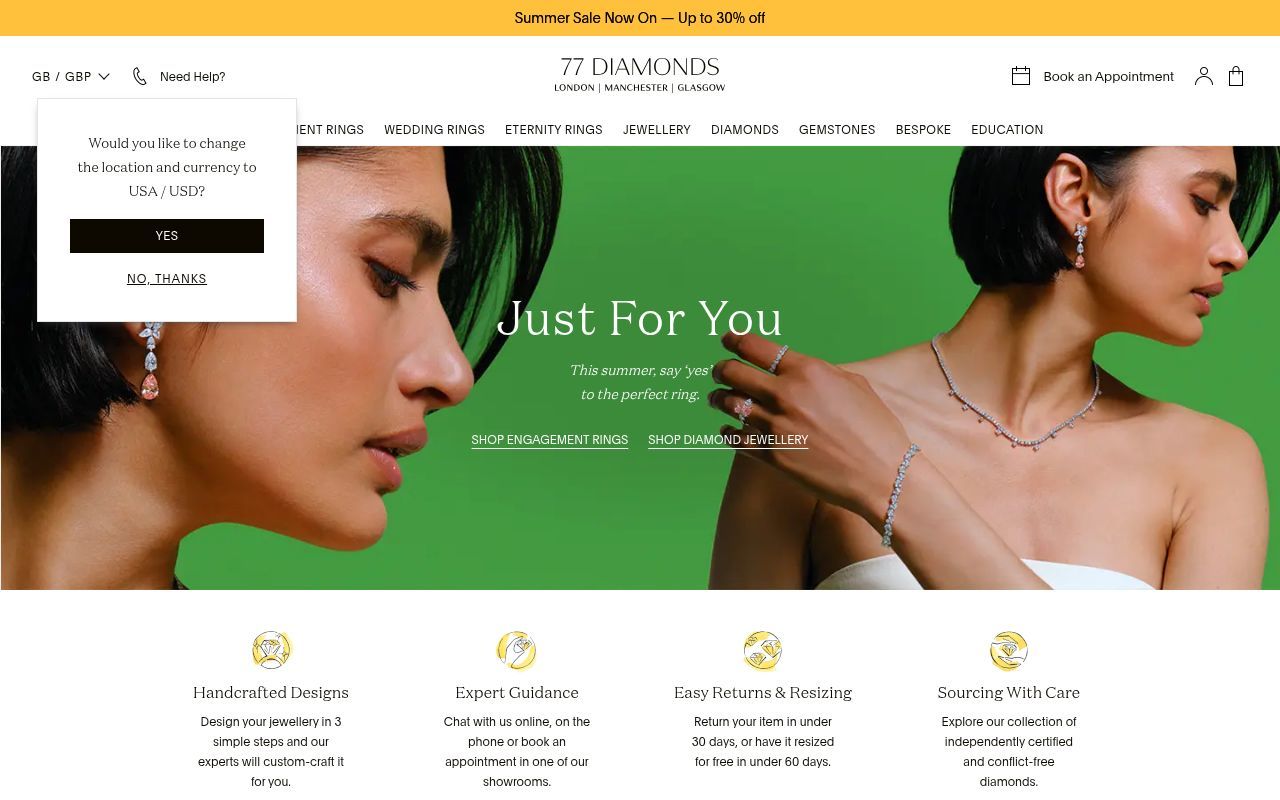 Homepage screenshot of 77diamonds.com