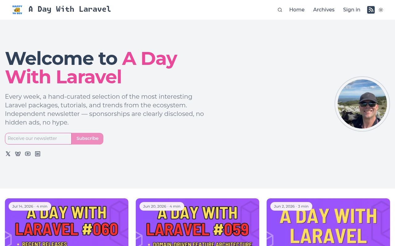 Homepage screenshot of a-day-with-laravel.happyto.dev