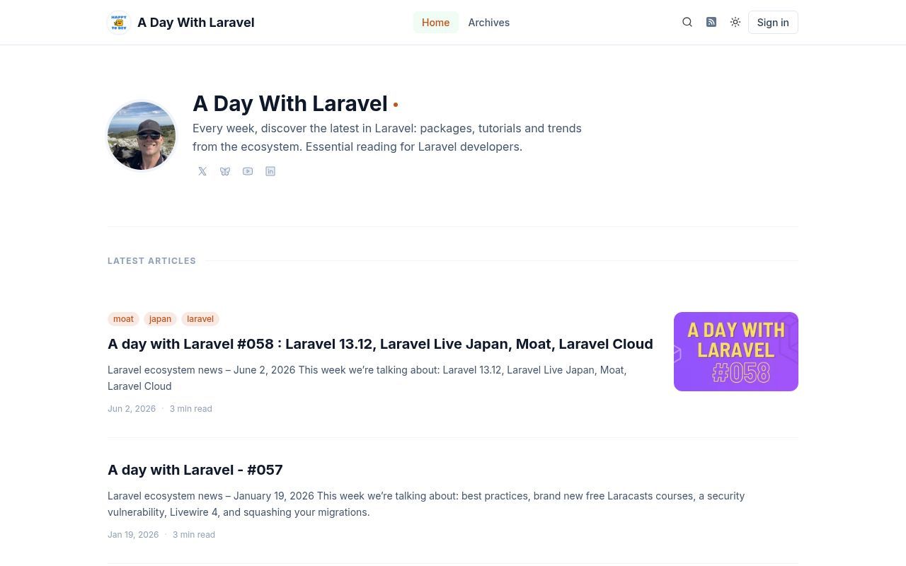 Homepage screenshot of a-day-with-laravel.writizzy.com