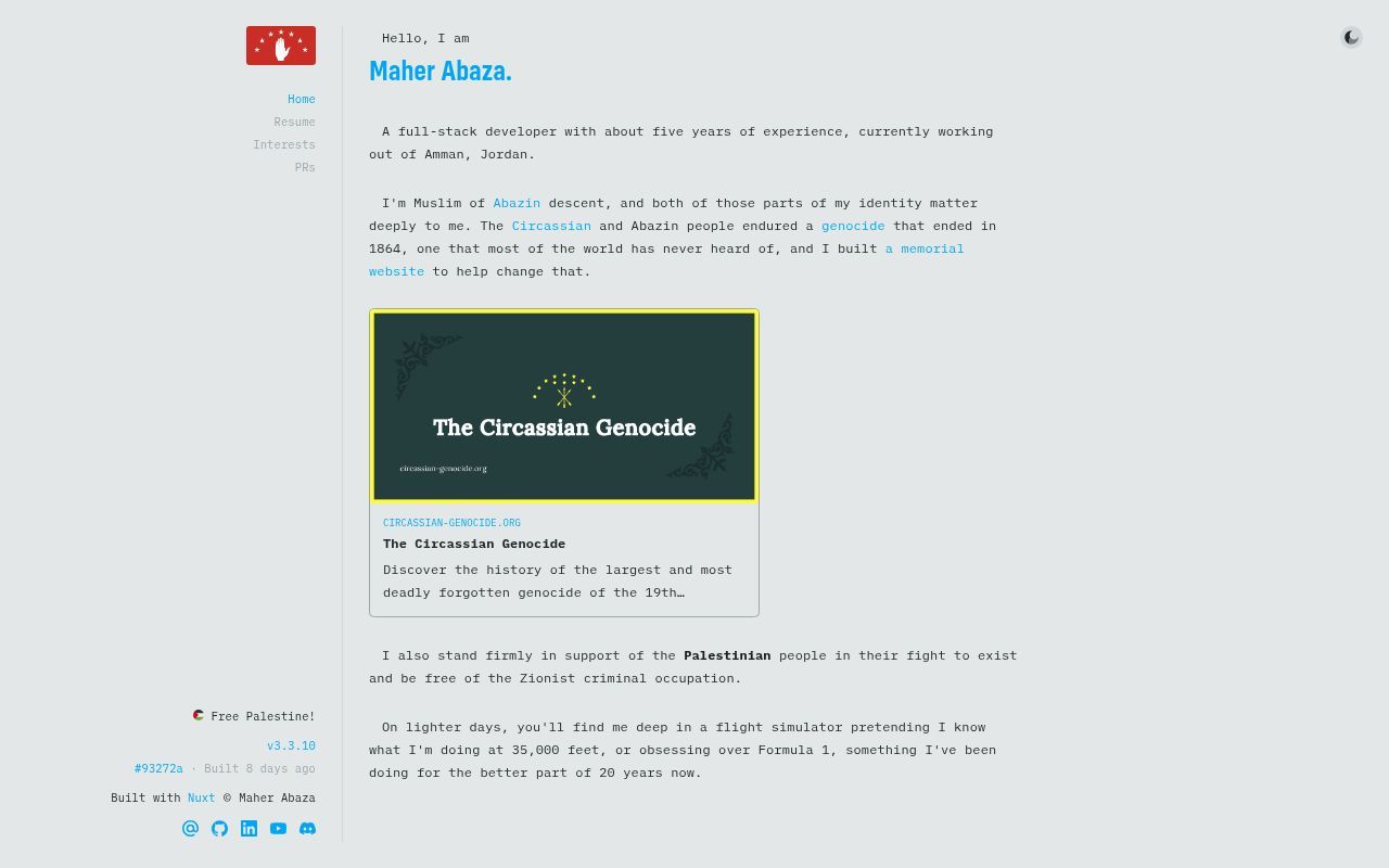 Homepage screenshot of abaza.dev