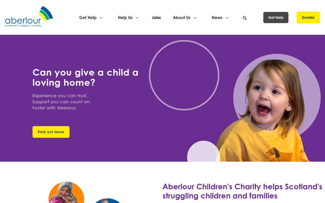Homepage screenshot of aberlour.org.uk