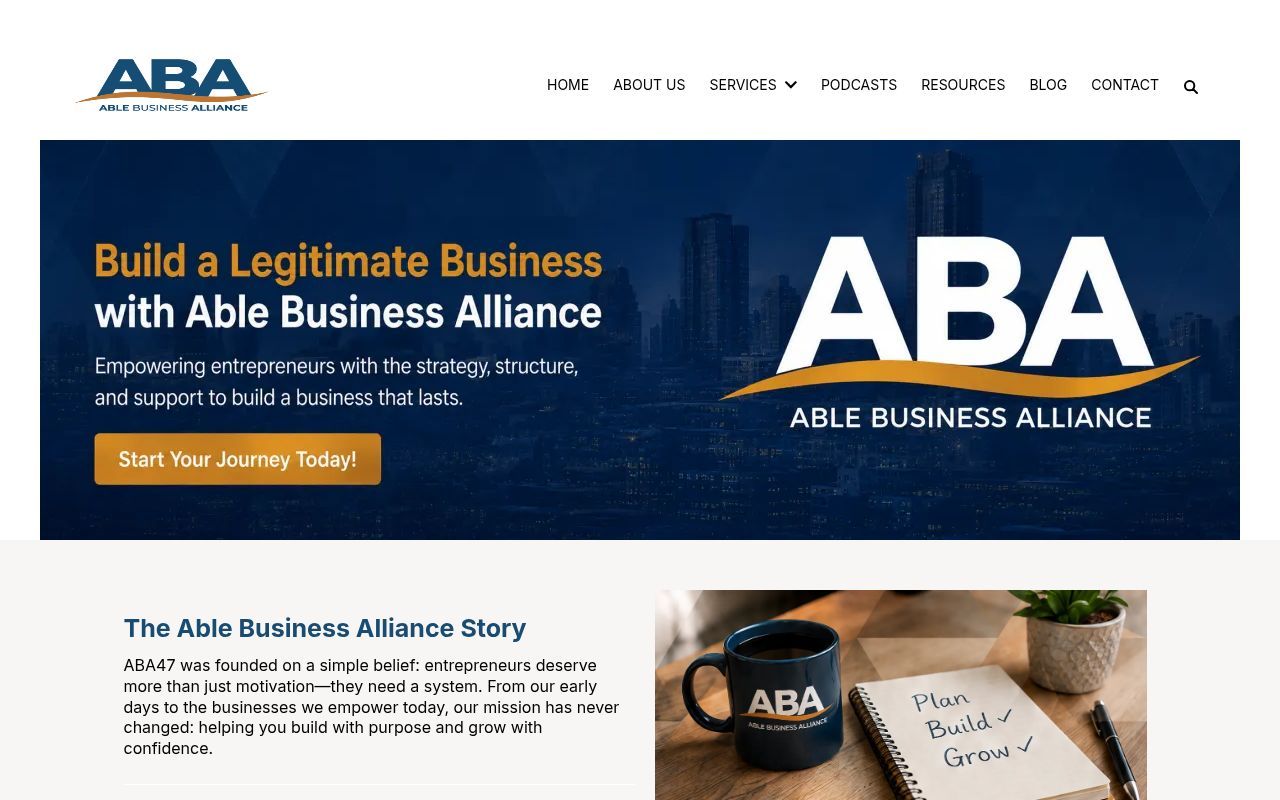 Homepage screenshot of ablebusinessalliance.com