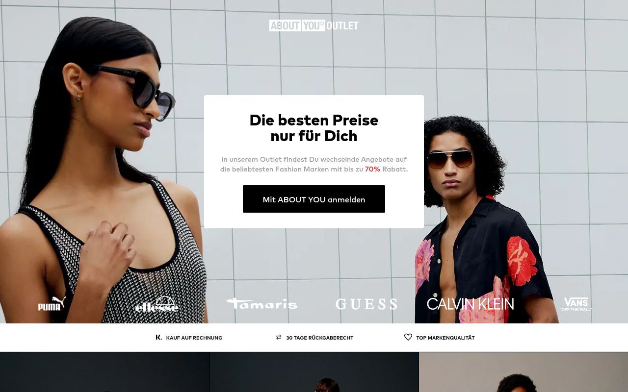 Homepage screenshot of aboutyou-outlet.de
