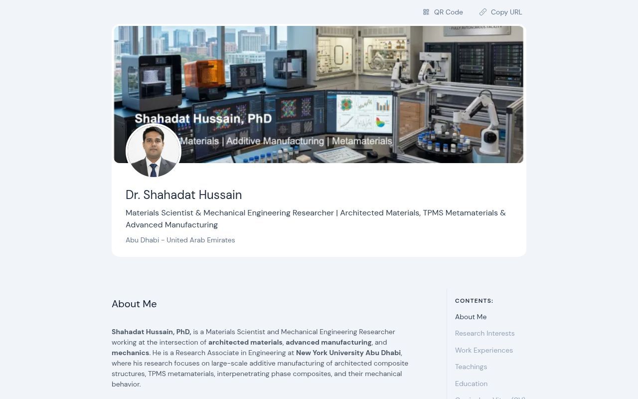 Homepage screenshot of academic.shahadathussain.com