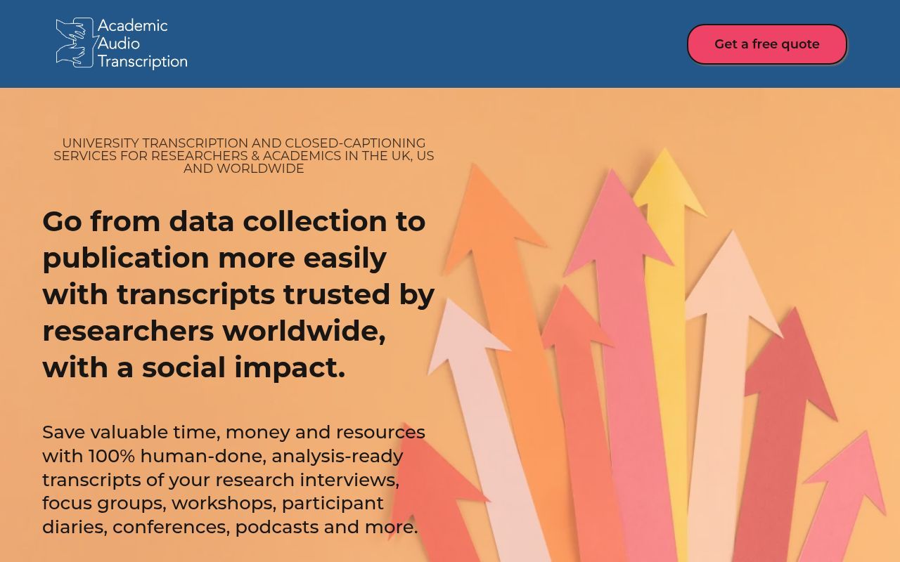 Homepage screenshot of academicaudiotranscription.com