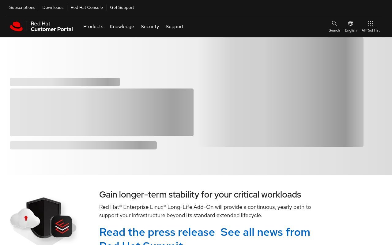 Homepage screenshot of access.redhat.com