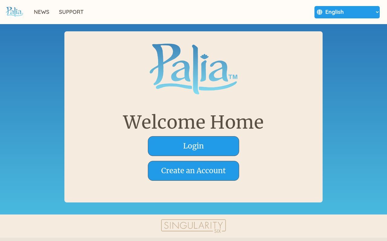Homepage screenshot of accounts.palia.com
