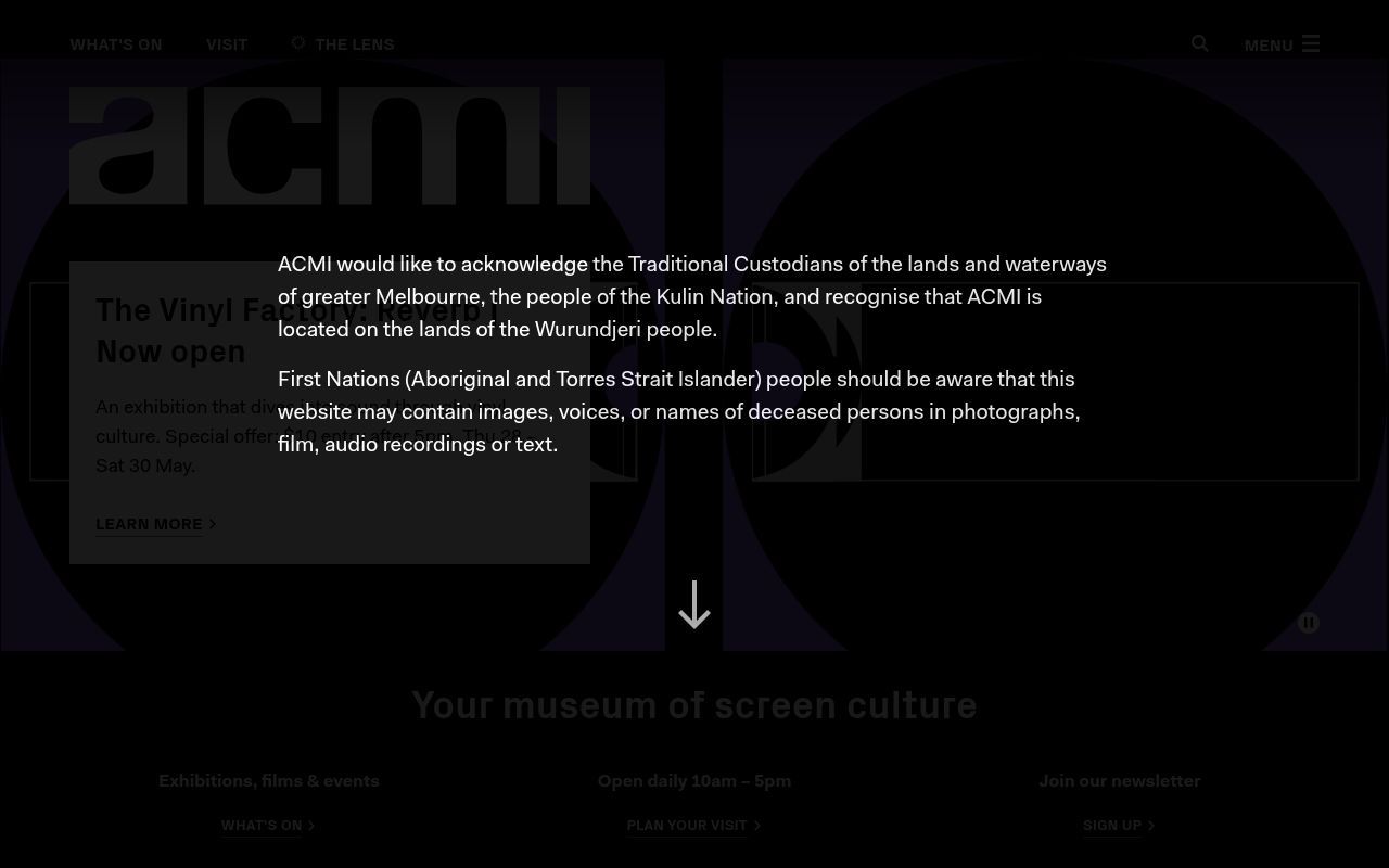 Homepage screenshot of acmi.net.au