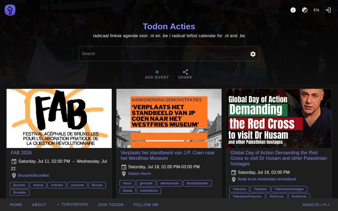 Homepage screenshot of acties.todon.nl