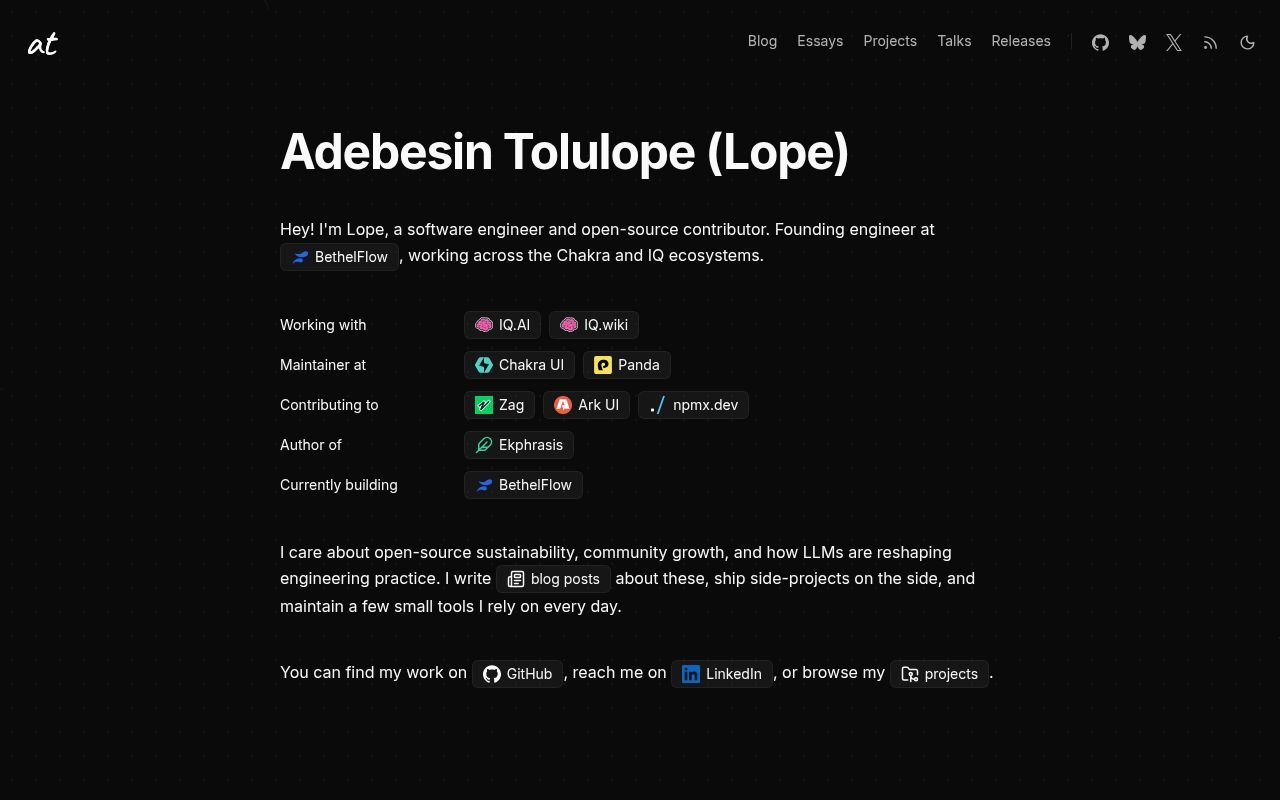 Homepage screenshot of adebesin.com