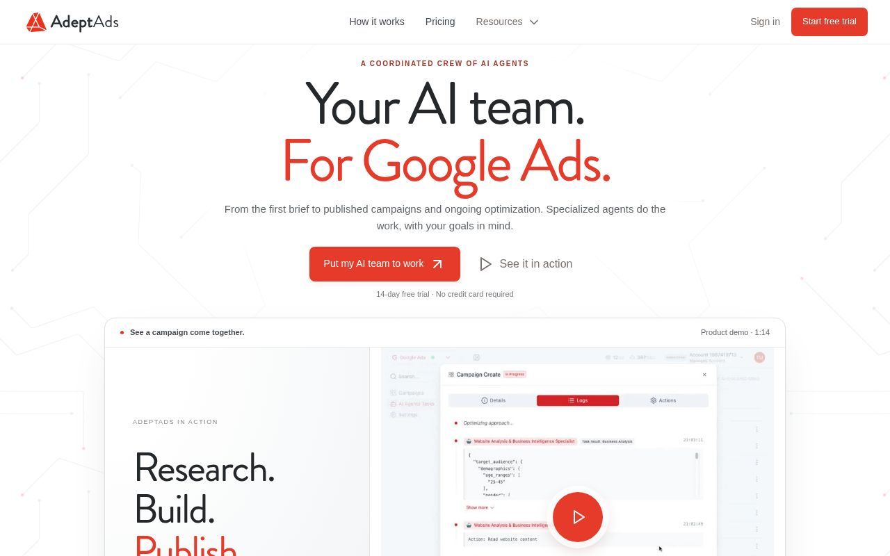 Homepage screenshot of adeptads.ai