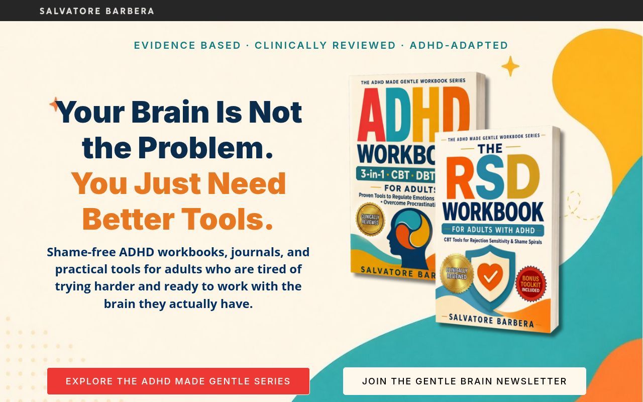 Homepage screenshot of adhdmadegentle.com