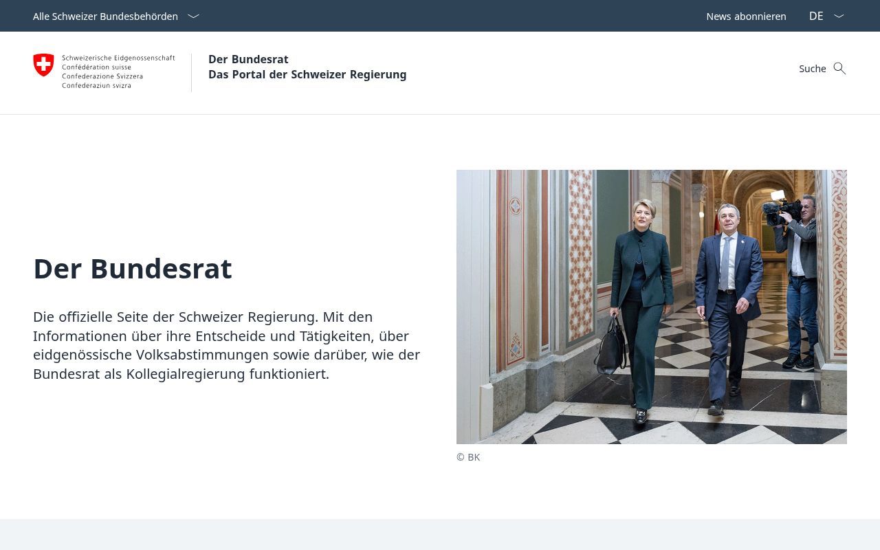 Homepage screenshot of admin.ch