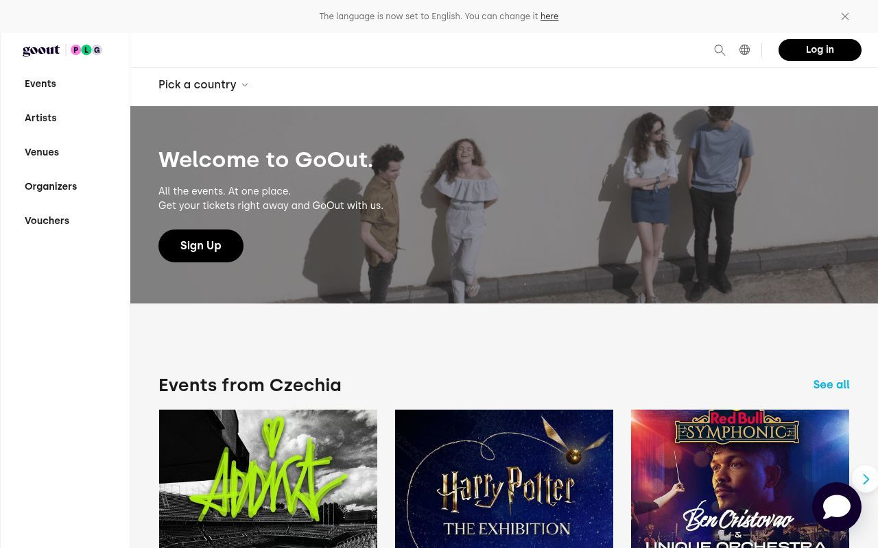Homepage screenshot of admin.goout.net