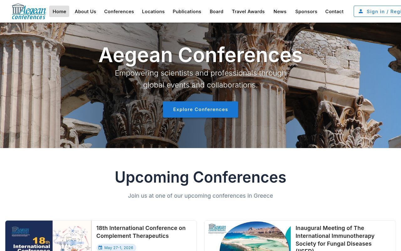 Homepage screenshot of aegeanconferences.org