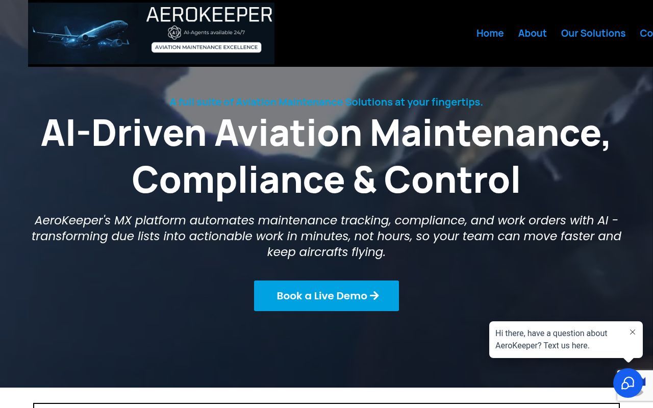 Homepage screenshot of aerokeeper.com